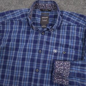 Ariat Relentless Shirt Mens M Blue Plaid Stretch Flip Cuff Long Sleeve Casual